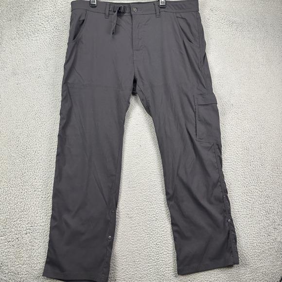 Prana Mens Cargo Hiking Pants 40X30 Gray Belted Pocket Stretch Outdoor Camping